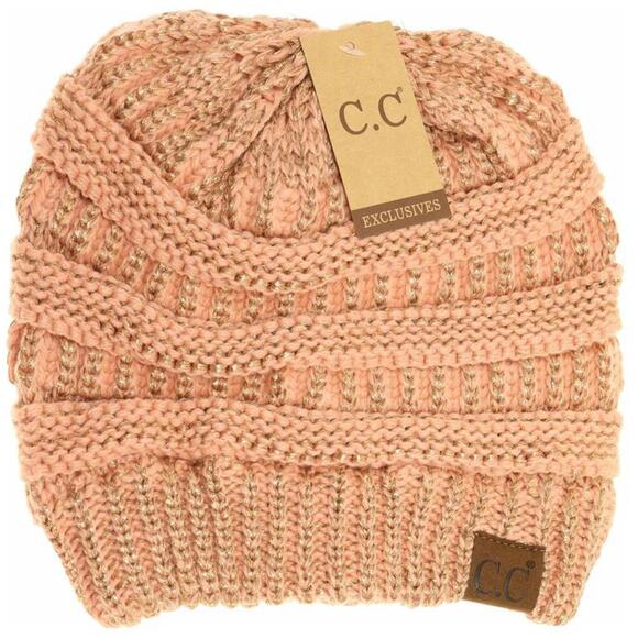 C.C Accessories - #1820 C.C. NWT Metallic Peach Gold Cable Knit CC Beanie Hat